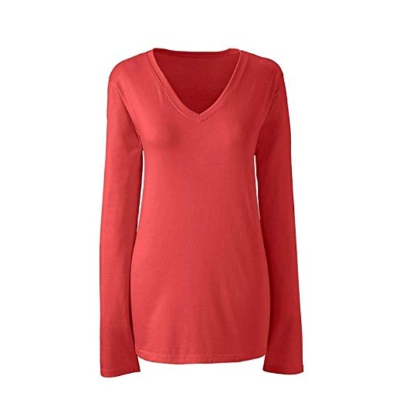 NWT Lands End Womens Lace Sleeve Cotton Tee Shirt